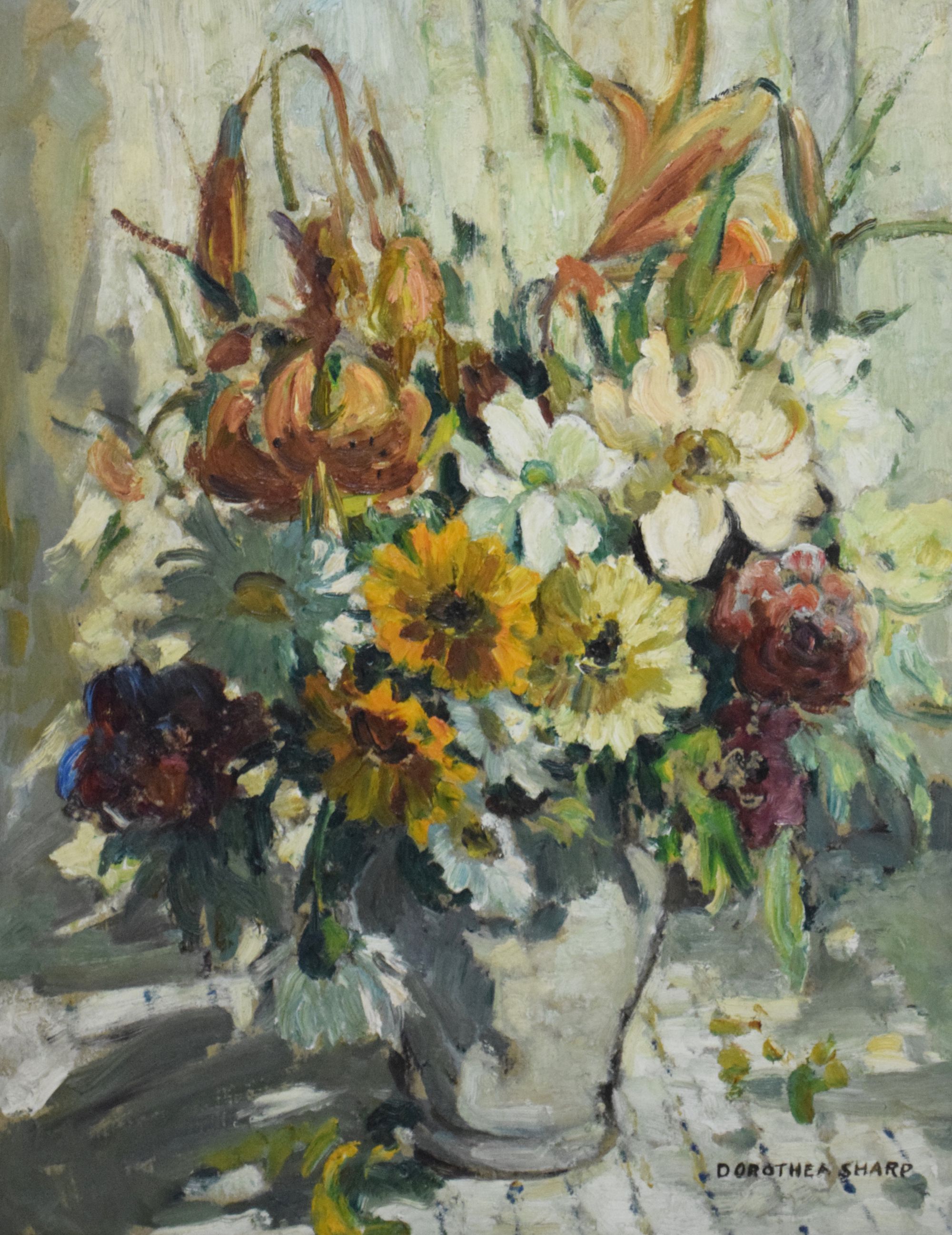 Dorothea Sharp R.B.A., R.O.I. (1874-1955) - Oil on board - Still life with flowers. Sold for £7,500