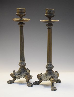 Lot 178 - Pair of French bronze mantel candlesticks