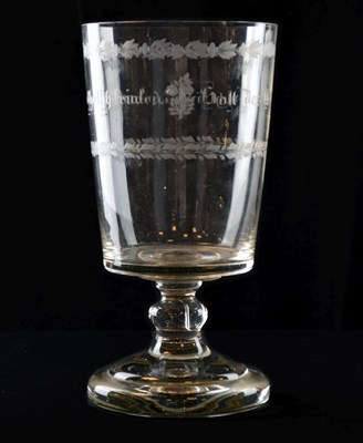 Lot 275 - Large 19th Century German glass goblet with engraved inscription