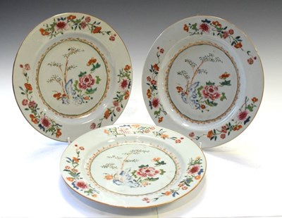 Lot 395 - Three Chinese Canton Famille Rose porcelain plates