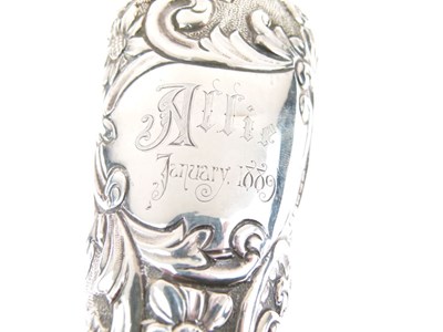 Lot 81 - Victorian silver conical scent flask with embossed floral decoration