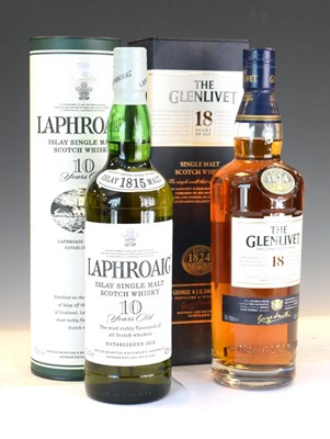 Lot 416 - Bottle of Laphroaig 10 years old Islay single malt Scotch whisky plus Glenlivet 18 yrs