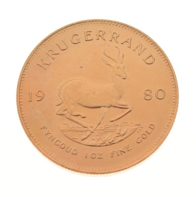 Lot 104 - South African 1oz fine gold Krugerrand coin, 1980