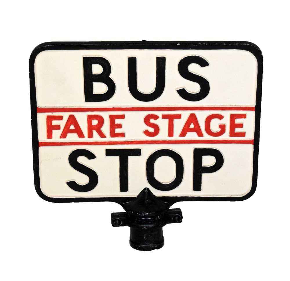 Lot 269 - 20th Century cast metal Fare Stage 'Bus Stop' sign