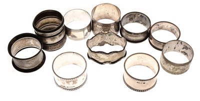 Lot 210 - Ten silver napkin rings, 235g approx