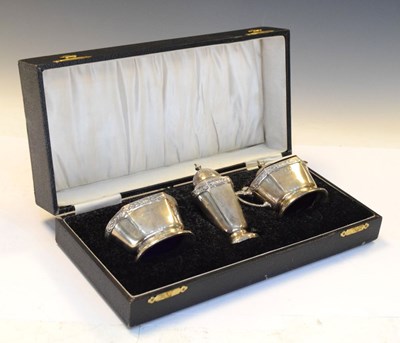 Lot 184 - Cased George V three piece silver condiment set