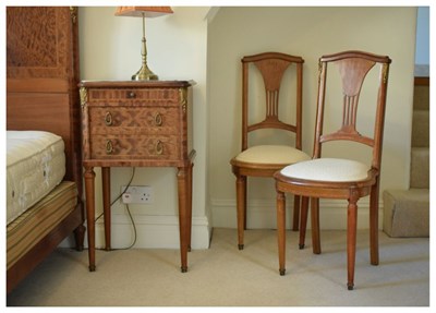 Lot 541 - 19th Century French inlaid walnut night cupboard and two bedroom chairs