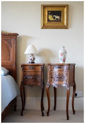 Lot 544 - Pair of French marble-topped night cupboards