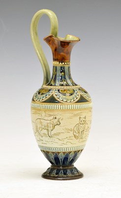 Lot 345 - Hannah Barlow for Doulton Lambeth, footed baluster ewer incised with cats