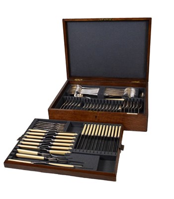 Lot 499 - Silver-plated oak-cased canteen of flatware, Alexander Clark Co Ltd London