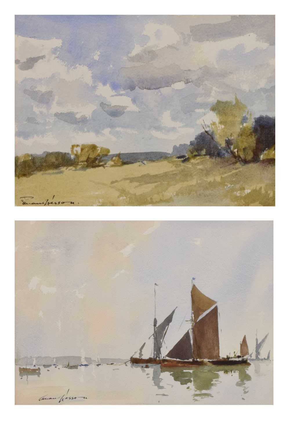 Lot 433 - Edward Wesson (1910-1983) - Two watercolours - Coastal scene, and Rural landscape