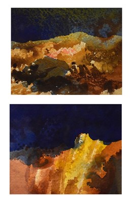 Lot 451 - Anthony Curtis - Two watercolours - Volcanic landscapes