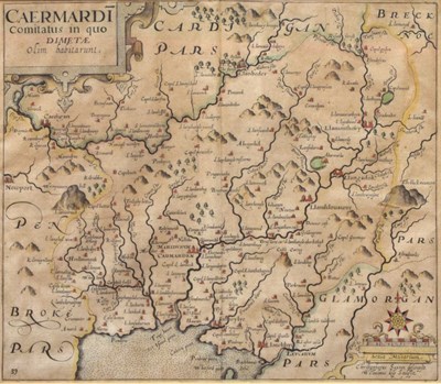 Lot 145 - Christopher Saxton and William Kip - Map of Carmarthenshire