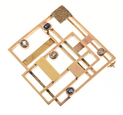 Lot 24 - Modernist diamond and sapphire set brooch