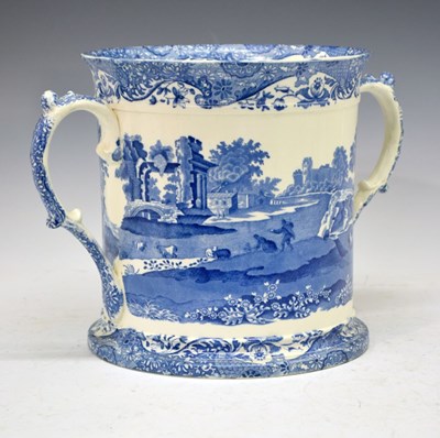 Lot Staffordshire blue and white transfer printed monumental cider jug
