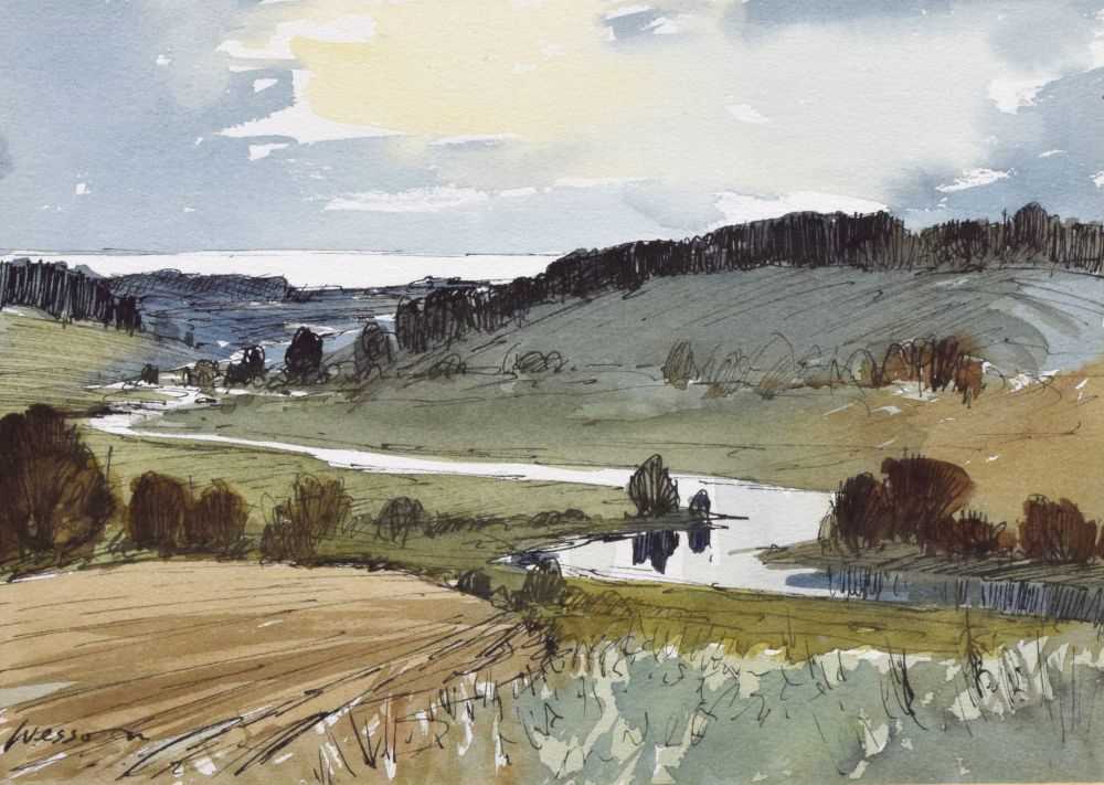 Lot 432 - Edward Wesson, RI, (1910-1983) - Watercolour - The Arun at North Stoke