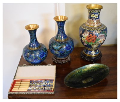 Lot 576 - Three modern cloisonné vases etc