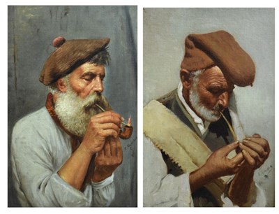 Lot Salvatore Maresca (Italian circa 1900) - Oil on board - Pair of studies of pipe smokers
