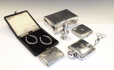 Lot 214 - Seven pieces of small silver to include Victorian hip flask, George V sugar nips, etc