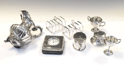 Lot 215 - Eight pieces of silver to include Edward VII watch holder, Victorian cream jug, etc