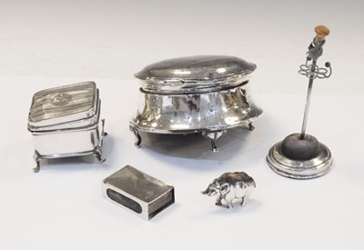 Lot 212 - Five silver items to include Edwardian silver novelty pin cushion in the form of an elephant