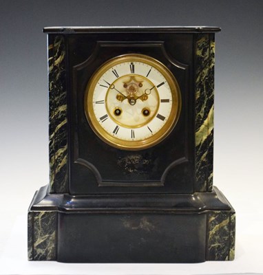 Lot 406 - Late 19th Century black slate and verde antico marble mantel clock