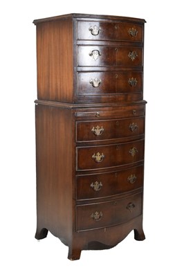 Lot 491 - Old reproduction mahogany bowfront dwarf chest on chest