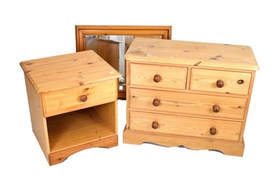 Lot 504 - Two pine bedside cabinets, and a two-over-two drawer chest