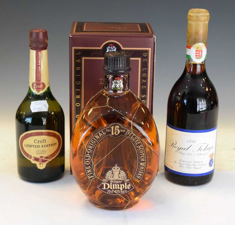 Lot 417 - Dimple 15 years age de luxe Scotch whisky, 1996 Royal Tokaji and Croft Limited Edition sherry (3)