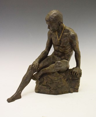 Lot 230 - Bronzed resin seated male nude