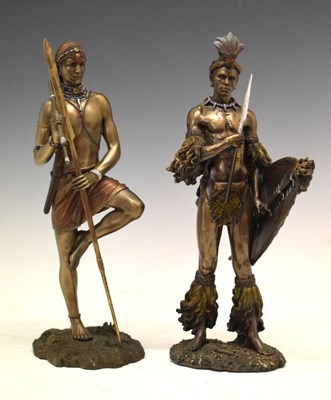 Lot 291 - Two cold cast bronzed resin African warriors