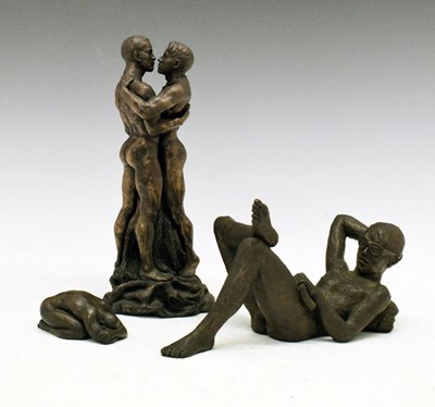 Lot 285 - Three bronzed resin male nude studies