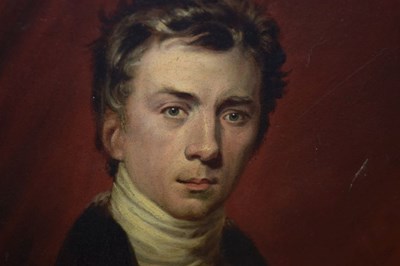 Lot 382 - Circle of Thomas Phillips, (1770-1845) - Oil on paper - Portrait of a young gentleman