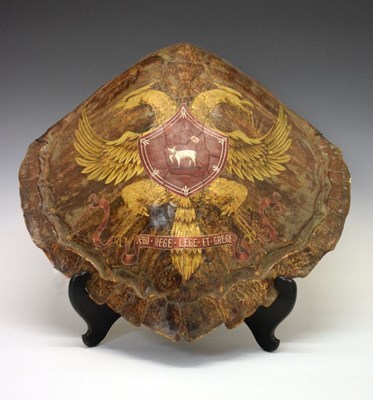 Lot 170 - Antique 'worked' turtle shell painted with double-headed eagle armorial