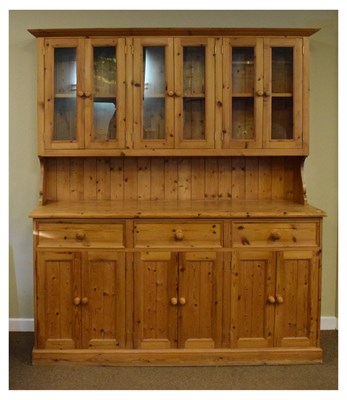 Lot 515 - Modern glazed pine dresser with six glazed cupboards