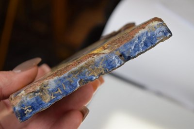 Lot 321 - Three 17th Century Dutch Delft tiles, together with a Spanish tile