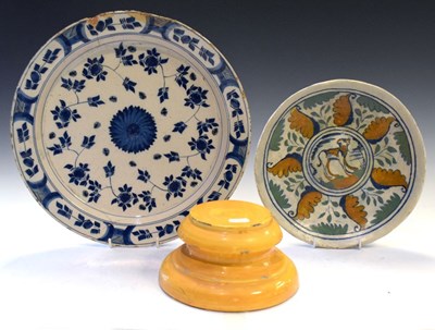 Lot 364 - 17th Century Continental plate, Delftware plate and stand, (3)