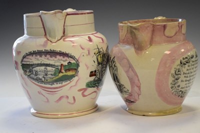 Lot 394 - Two 19th Century Sunderland puce lustre pottery jugs