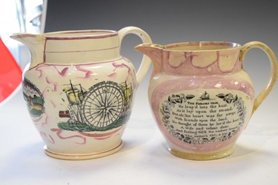 Lot 394 - Two 19th Century Sunderland puce lustre pottery jugs