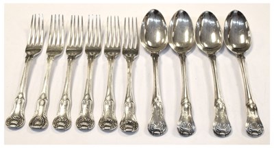 Lot 199 - Matched set of mainly George III silver Kings pattern flatware