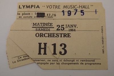 Lot 124 - Beatles Interest - Two Beatles concert tickets for the 25th January 1964, Paris, etc.