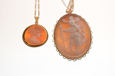 Lot 93 - Two cameo pendants and chains, 21.1g gross approx