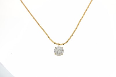 Lot 88 - 9ct gold chain with a single clear stone pendant, 6.2g gross approx
