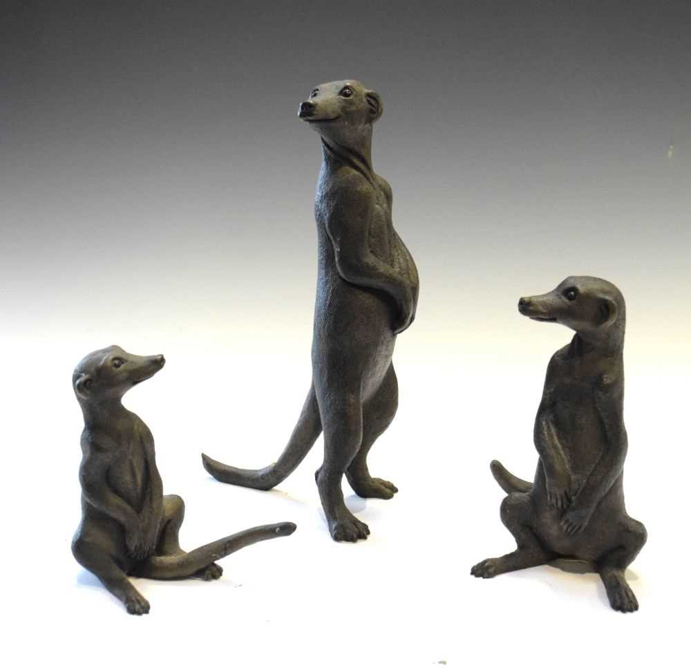 Lot 272 - Suzie Marsh - Group of three 'bronzed' meerkat sculptures