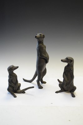 Lot 272 - Suzie Marsh - Group of three 'bronzed' meerkat sculptures