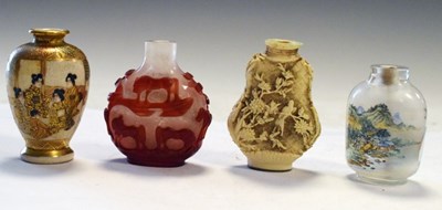 Lot 238 - Three snuff bottles, together with a miniature Satsuma vase
