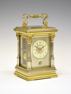 Lot 563 - Late 19th or early 20th Century brass repeater carriage clock