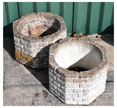 Lot 674 - Pair of brick effect composite stone garden planters