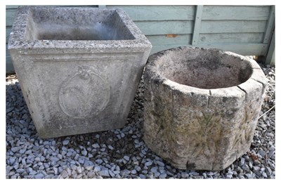 Lot 672 - Square composite stone garden planter,  together with another