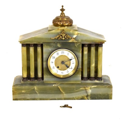 Lot 405 - Onyx mantel clock of architectural form